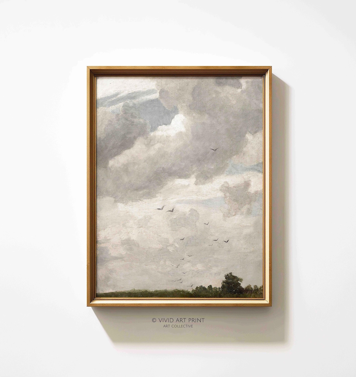 Vintage Cloudscape, Romantic Sky And Birds Study