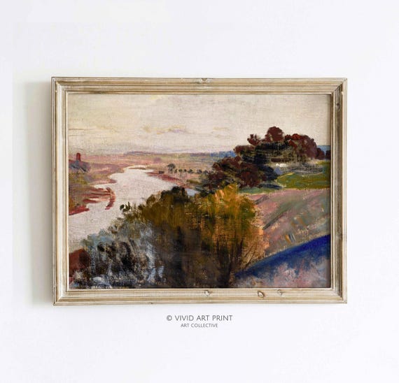 Abstract River Valley Landscape Wall Art Vintage Cottage Core Home Decor Fine Art Vivid Art Print Jm 613
