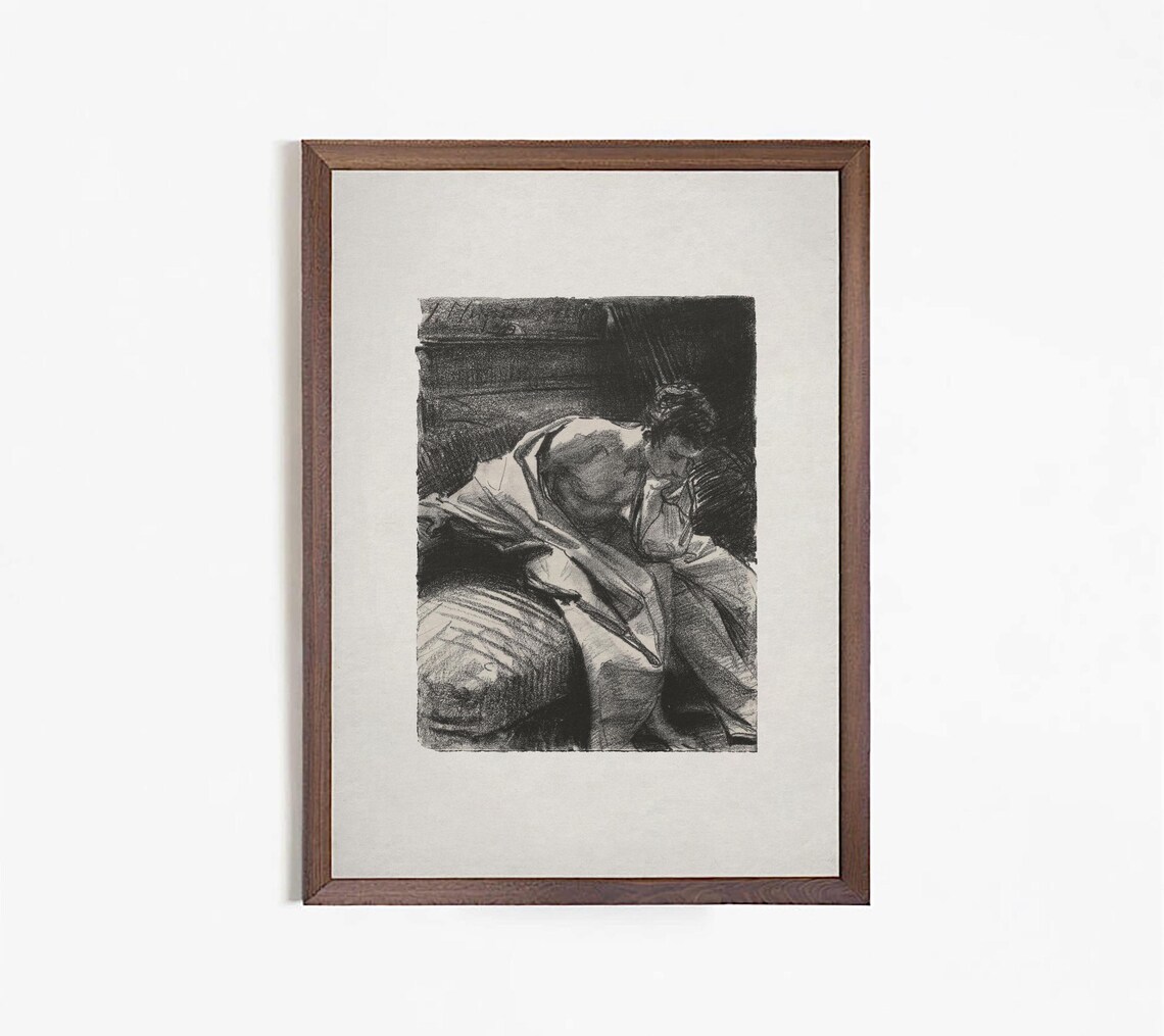 Vintage Figurative Sketch, Monochrome Home Decor - Image 2