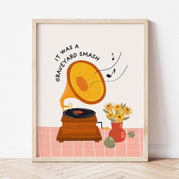 Graveyard Smash Print Monster Mash Poster Groovy Halloween Poster Retro Halloween Print Record Player Poster Cute Spooky Wall Art