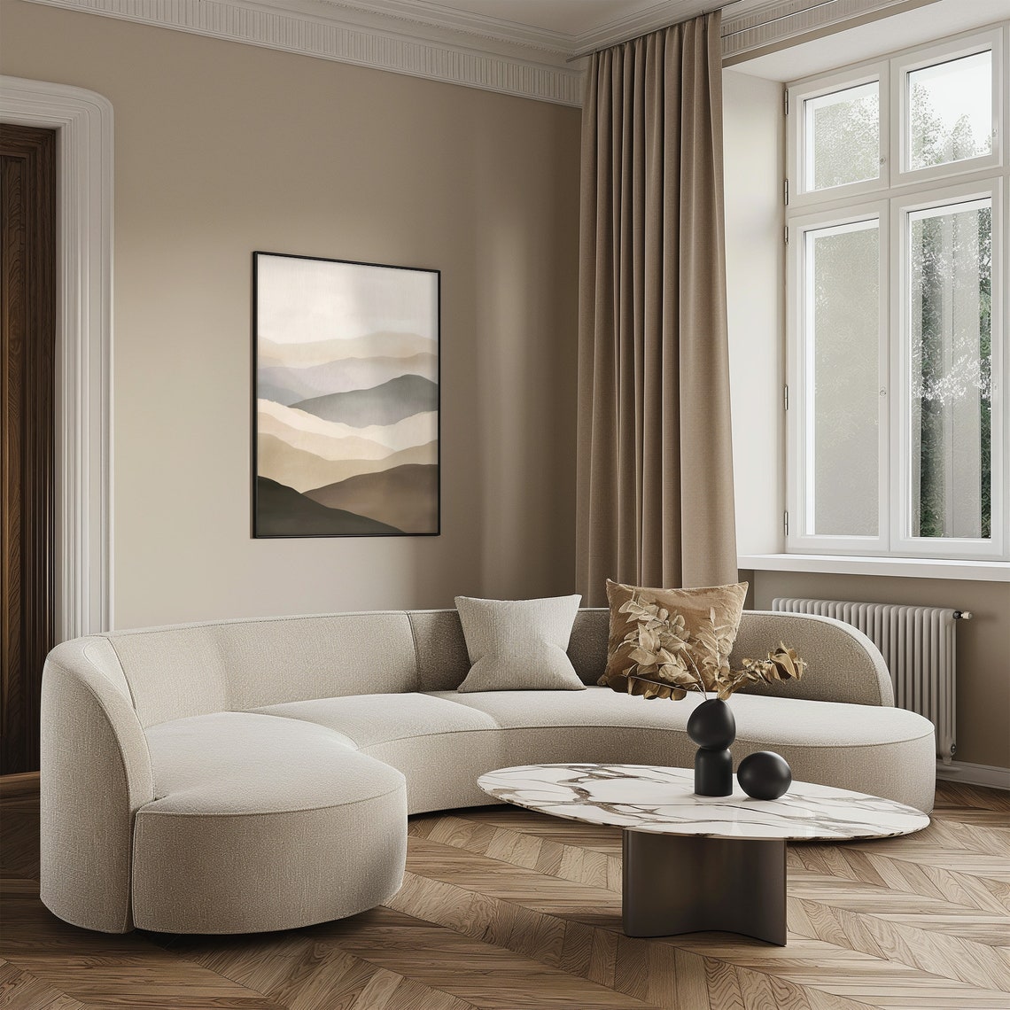 Neutral Abstract Mountain Layers Minimal Beige Landscape Poster - Image 2