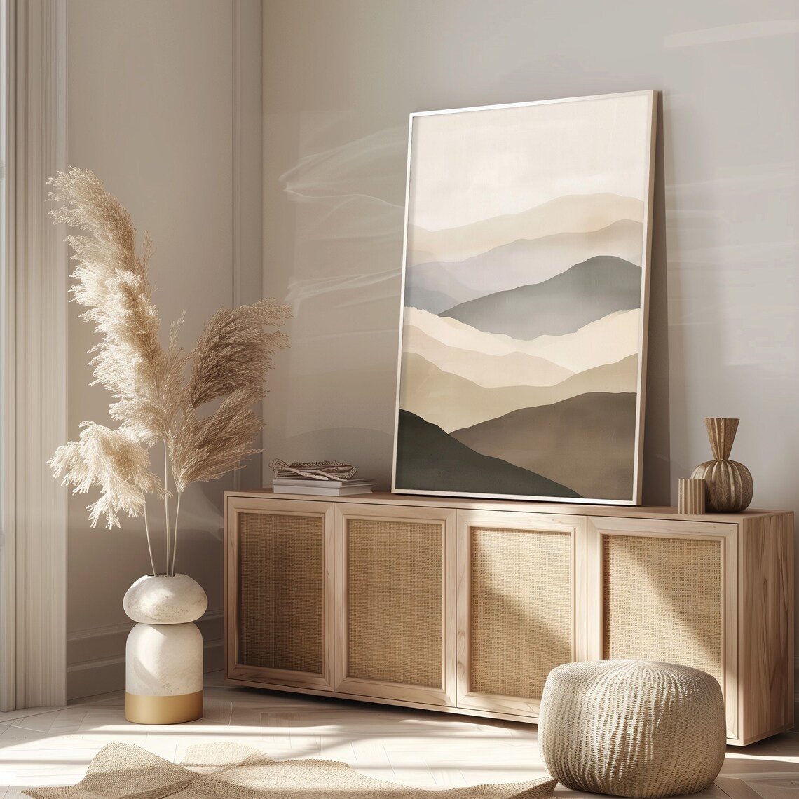 Neutral Abstract Mountain Layers Minimal Beige Landscape Poster - Image 4