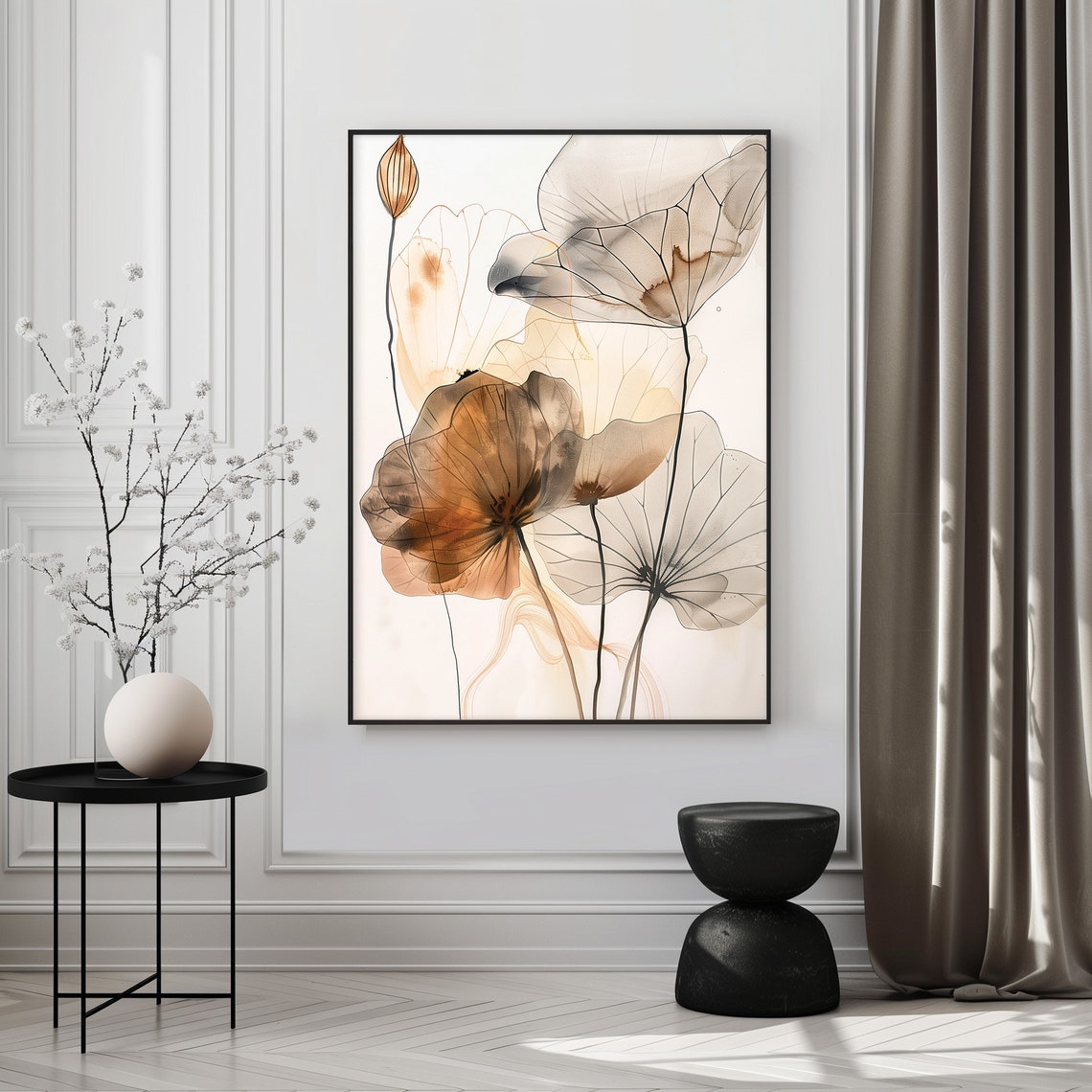 Translucent Amber Lotus Leaves Delicate Watercolor Botanical Poster - Image 5