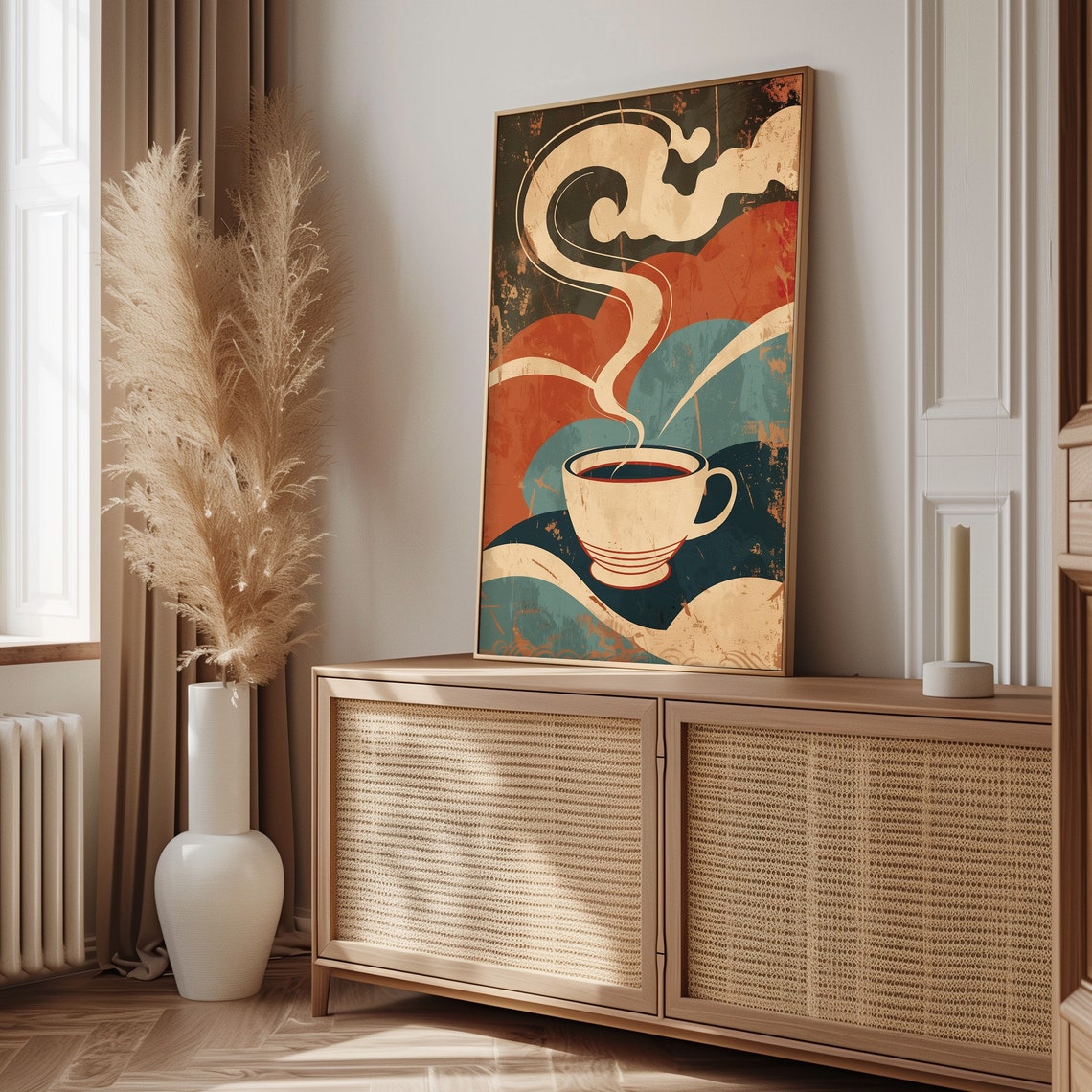 Retro Steaming Coffee Cup with Swirling Cream Vintage Poster - Image 5