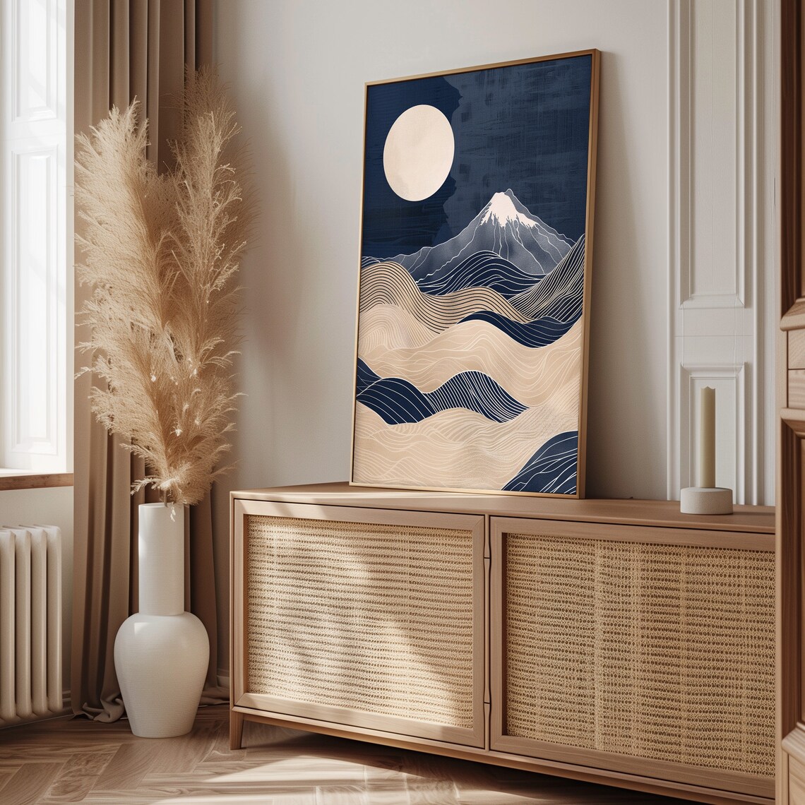 Midnight Blue Fuji Mountain Moon Japanese Minimal Ocean Poster - Image 4