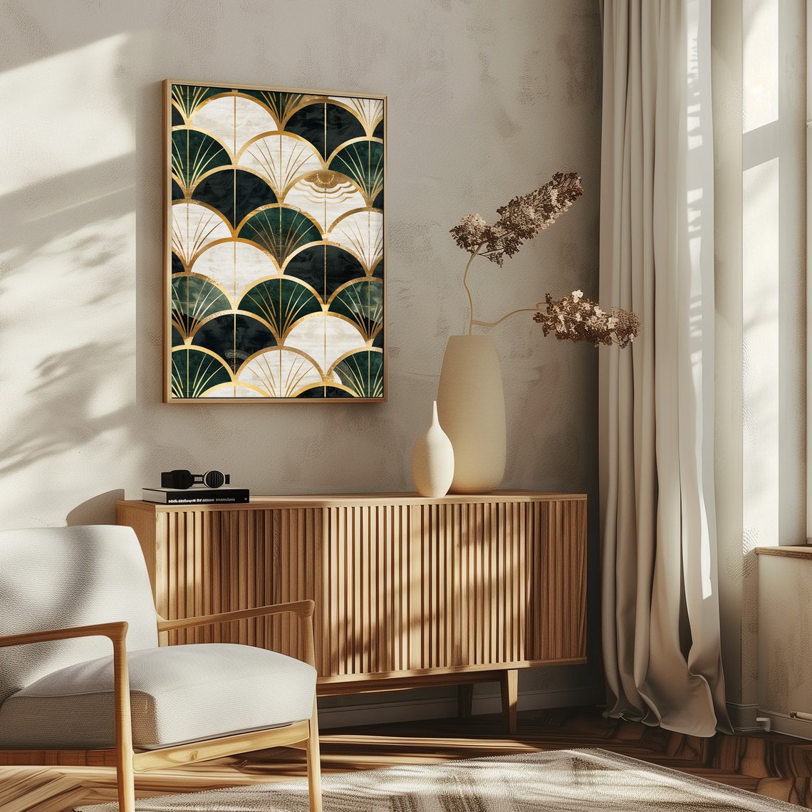 Art Deco Gold Emerald Scallop Fan Pattern Luxury Wall Decor Poster - Image 4