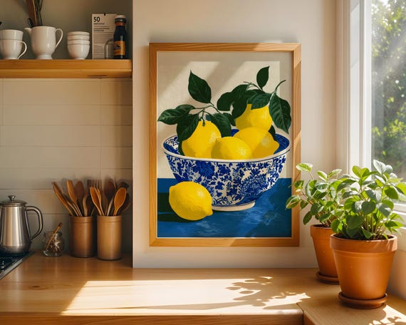 Lemon Kitchen Print Chinoiserie Bowl Matisse Inspired