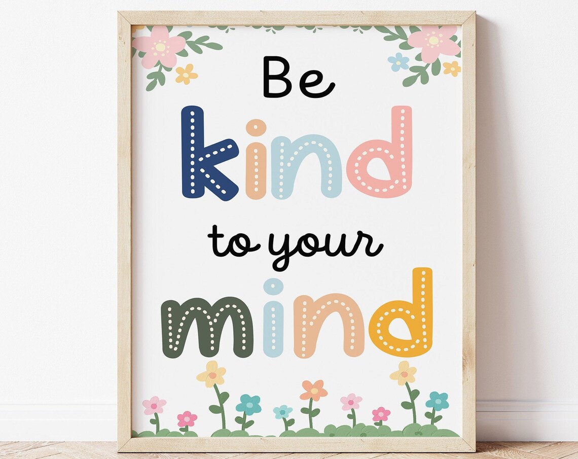 Be Kind To Your Mind Floral Mental Health Affirmation Poster