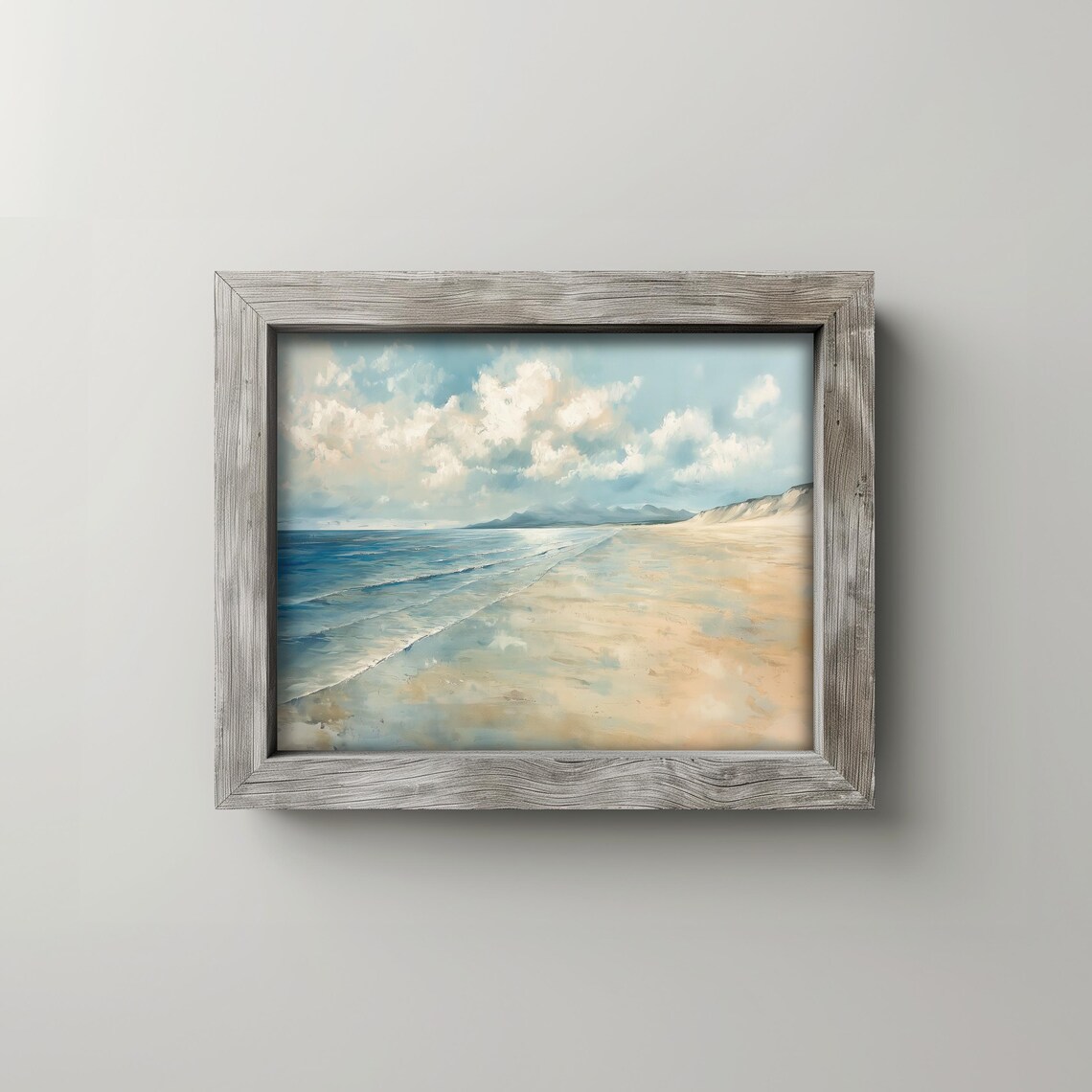 Serene Pastel Beach Shoreline Watercolor Ocean Landscape Poster