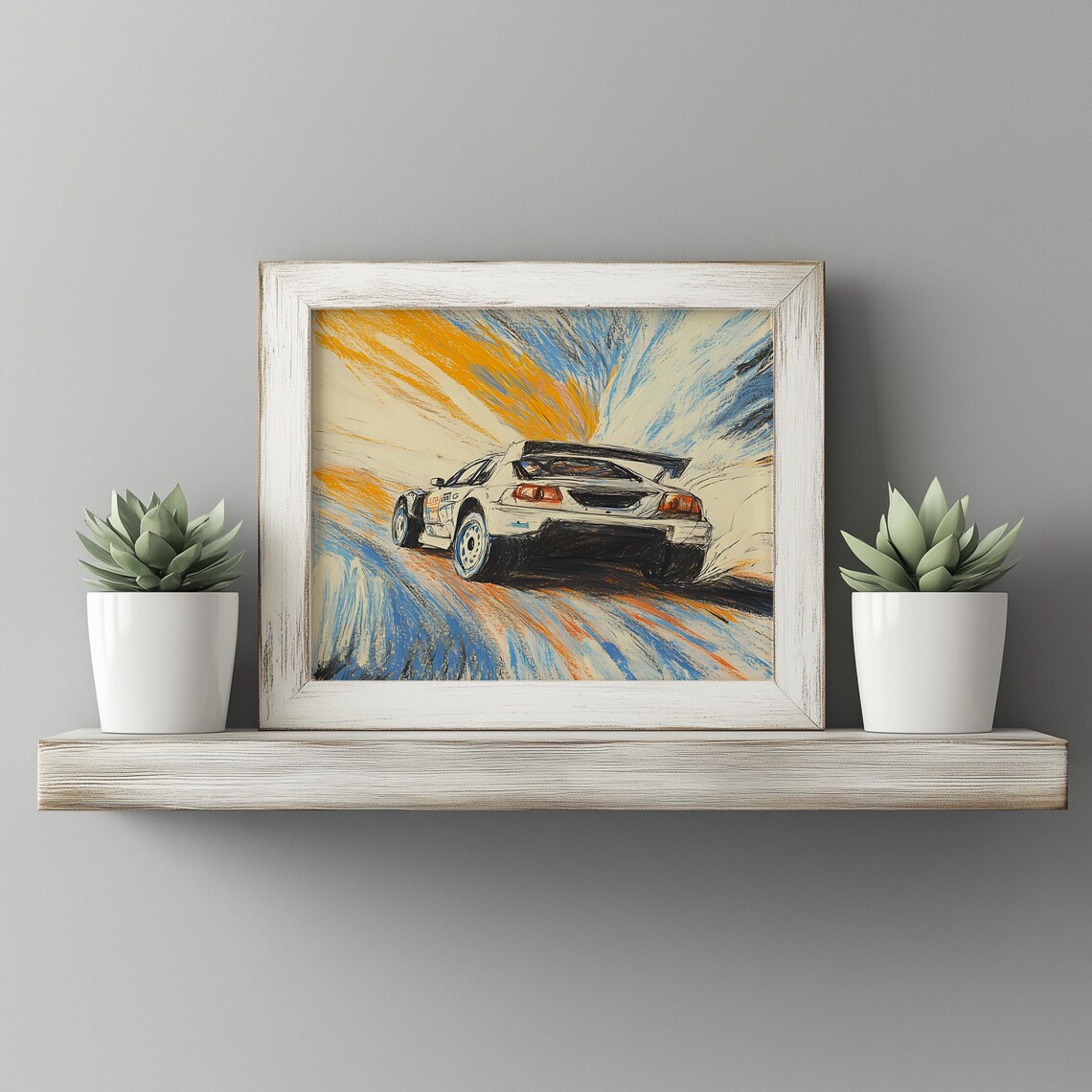 Drifting Race Car Colorful Pastel Sketch Motorsport Art Poster