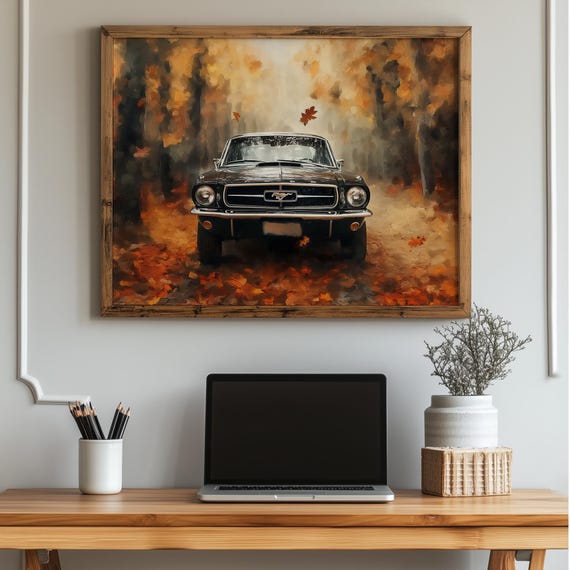 Vintage Autumn Landscape Print Rustic Vehicle Wall Art