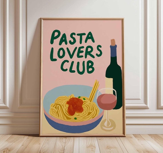 Pasta Lovers Club Fun Retro Italian Kitchen Spaghetti Wall Poster