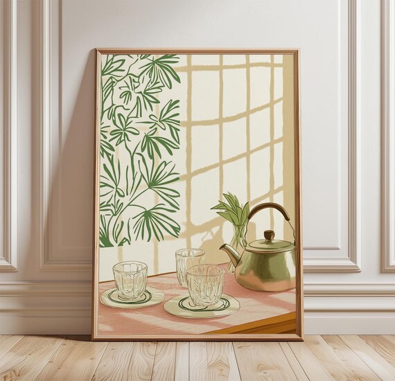 Japanese Tea Room Poster Zen Interior Wall Art Minimalist Green Print Wabi Sabi Scandinavian Decor