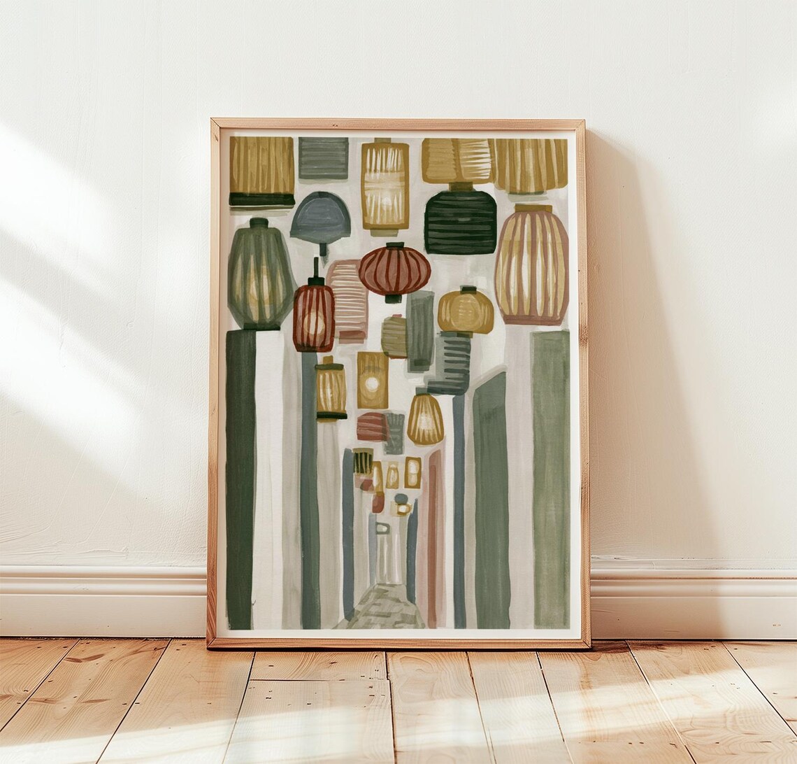Hanging Lantern Street Japanese Alley Warm Night Glow Art Poster