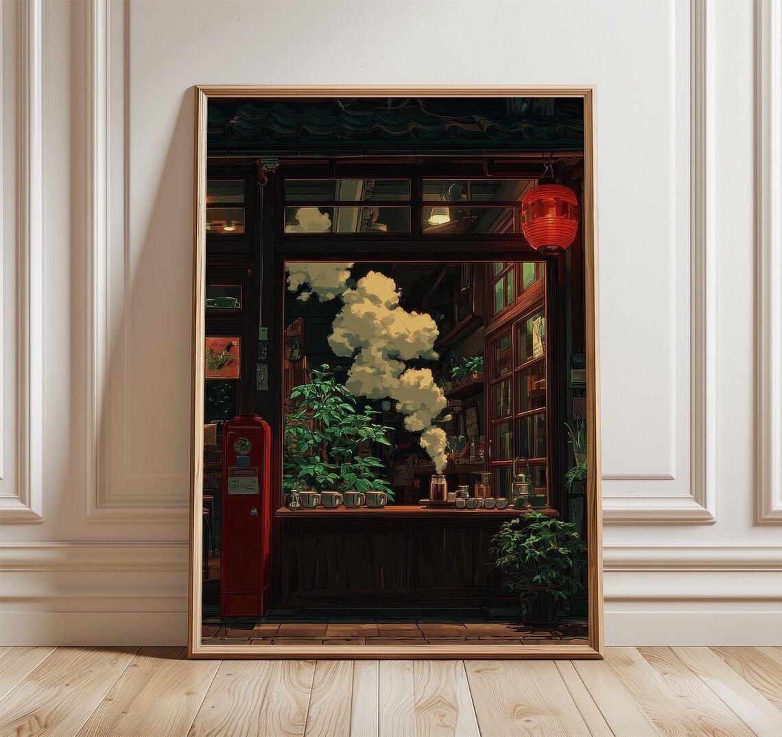 Japanese Cafe Poster, Warm Night Street Art