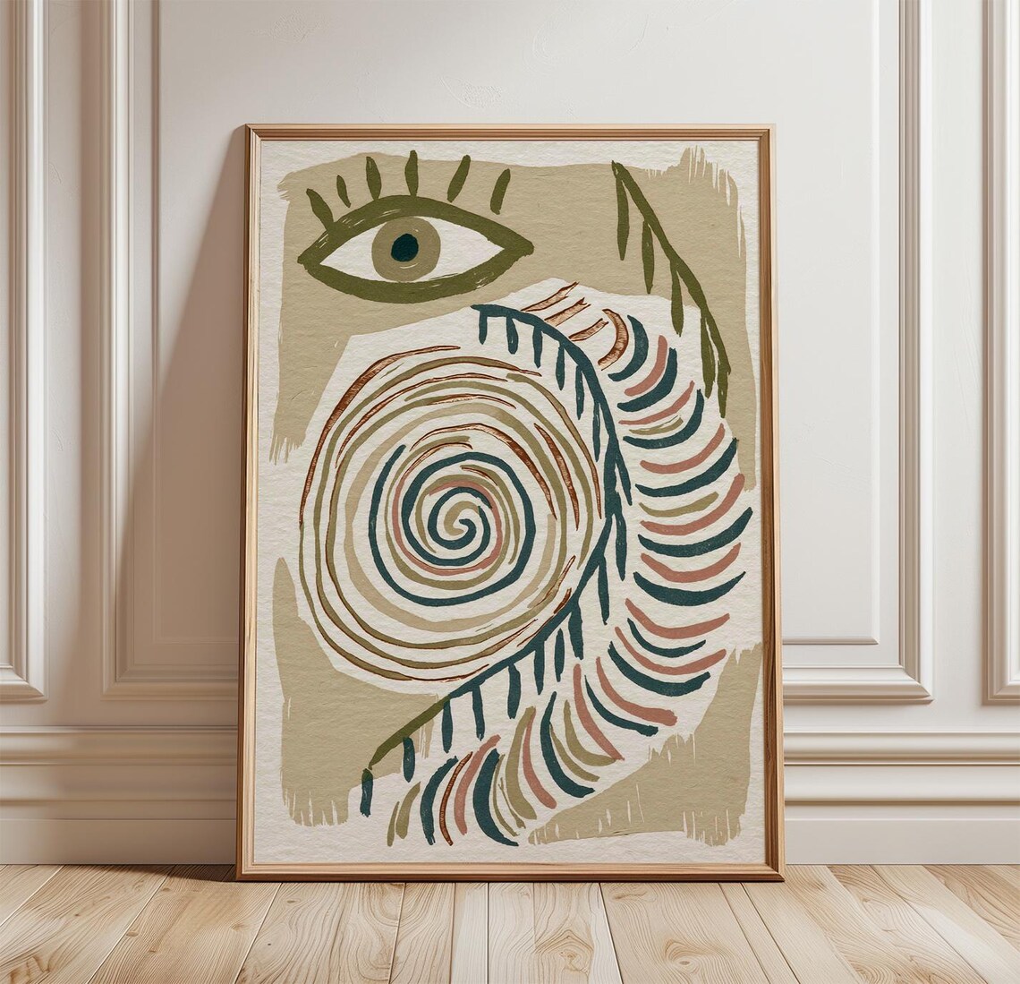 Abstract Spiral Poster, Organic Modern Folk Eye