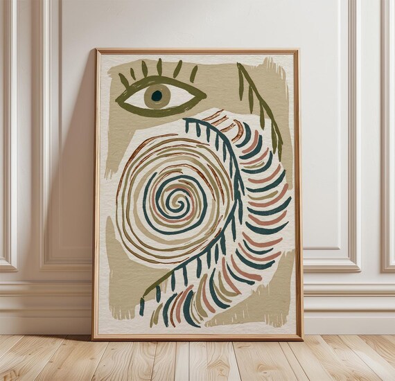 Abstract Spiral Poster, Organic Modern Folk Eye