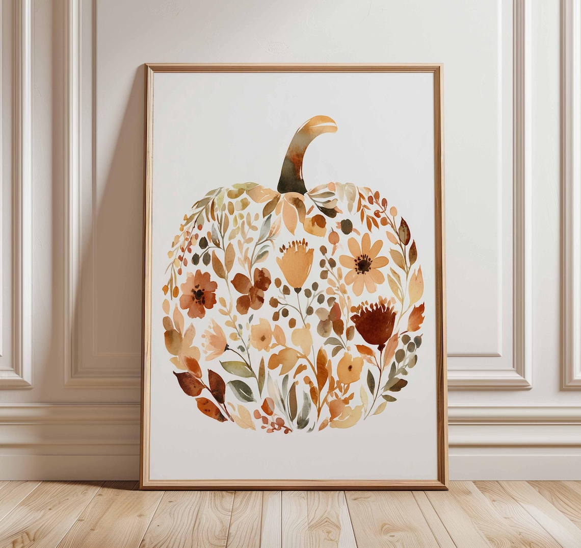 Watercolor Pumpkin Poster Print, Autumn Harvest