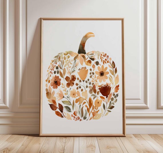 Watercolor Pumpkin Poster Print, Autumn Harvest