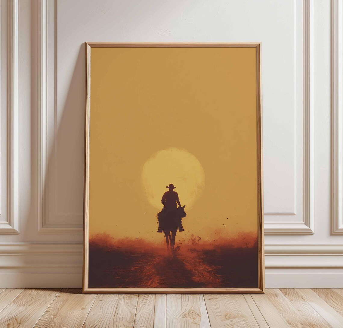 Cowboy Sunset Western Horse Rider Art Print