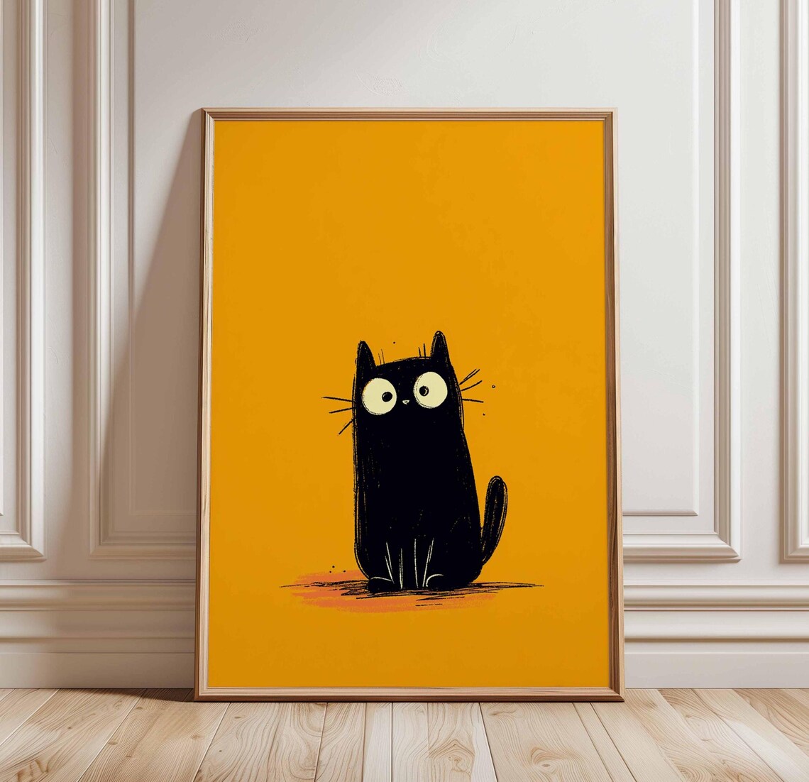 Black Cat Cute Minimalist Wall Art Print