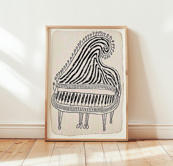 Abstract Piano Line Art, Minimalist Music Art Print