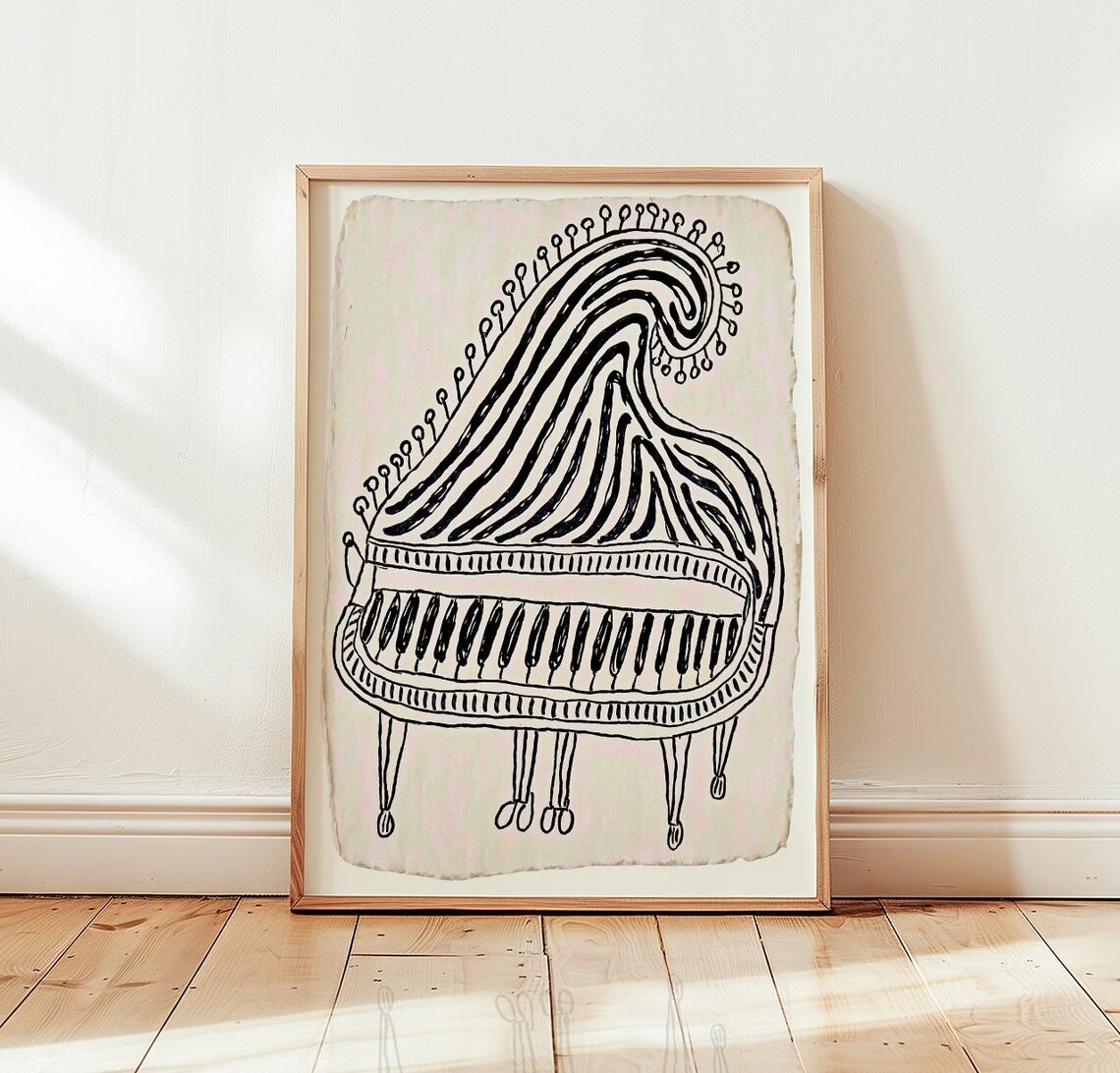 Abstract Piano Line Art, Minimalist Music Art Print