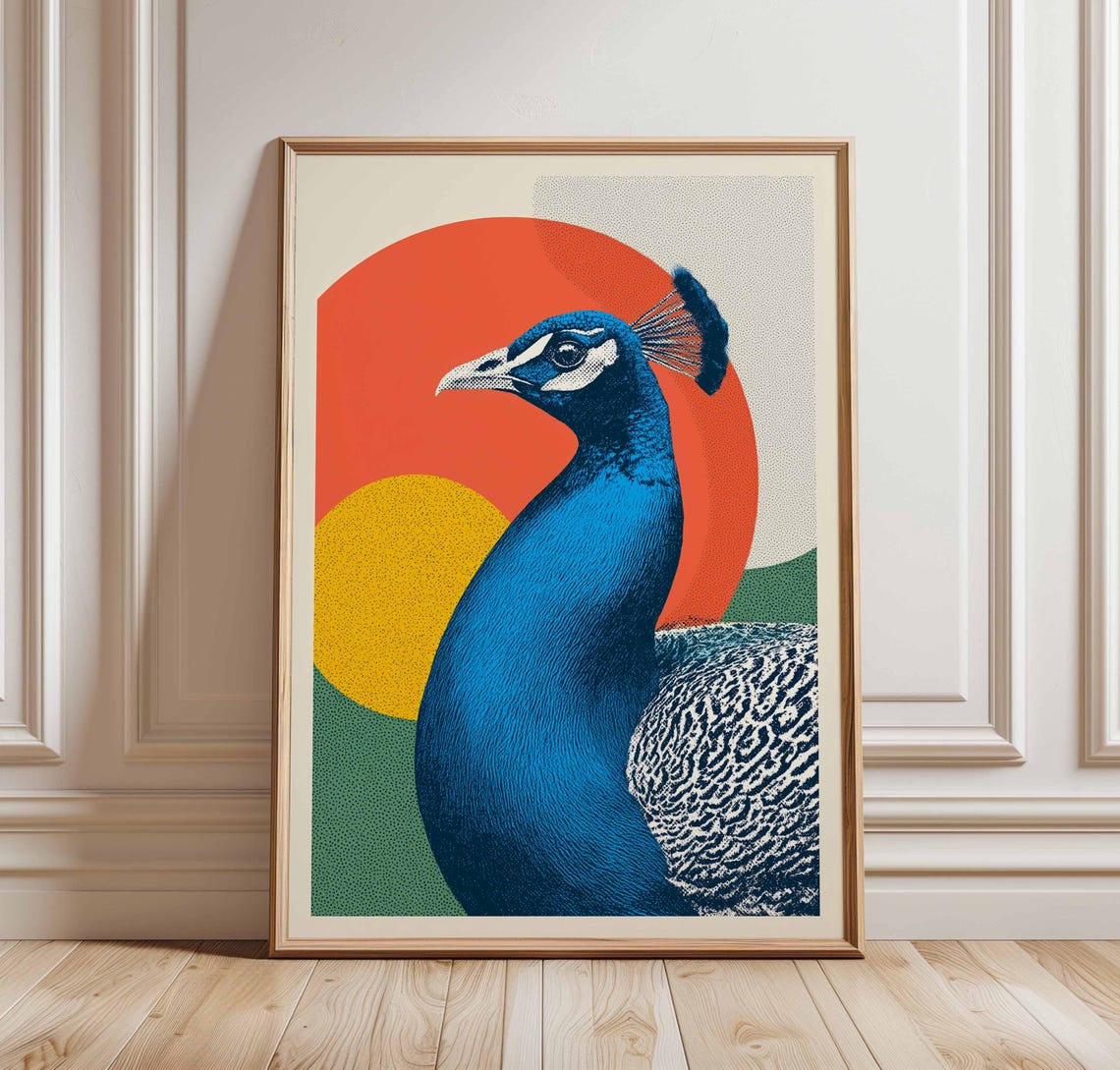 Peacock Wall Art Print Retro Modern Animal Poster Bold Graphic Bird Illustration Colourful Pop Home Decor