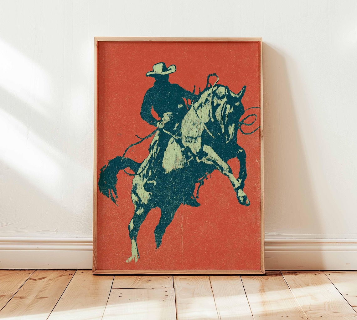 Cowboy Poster Western Rustic Horse Rider Art Print