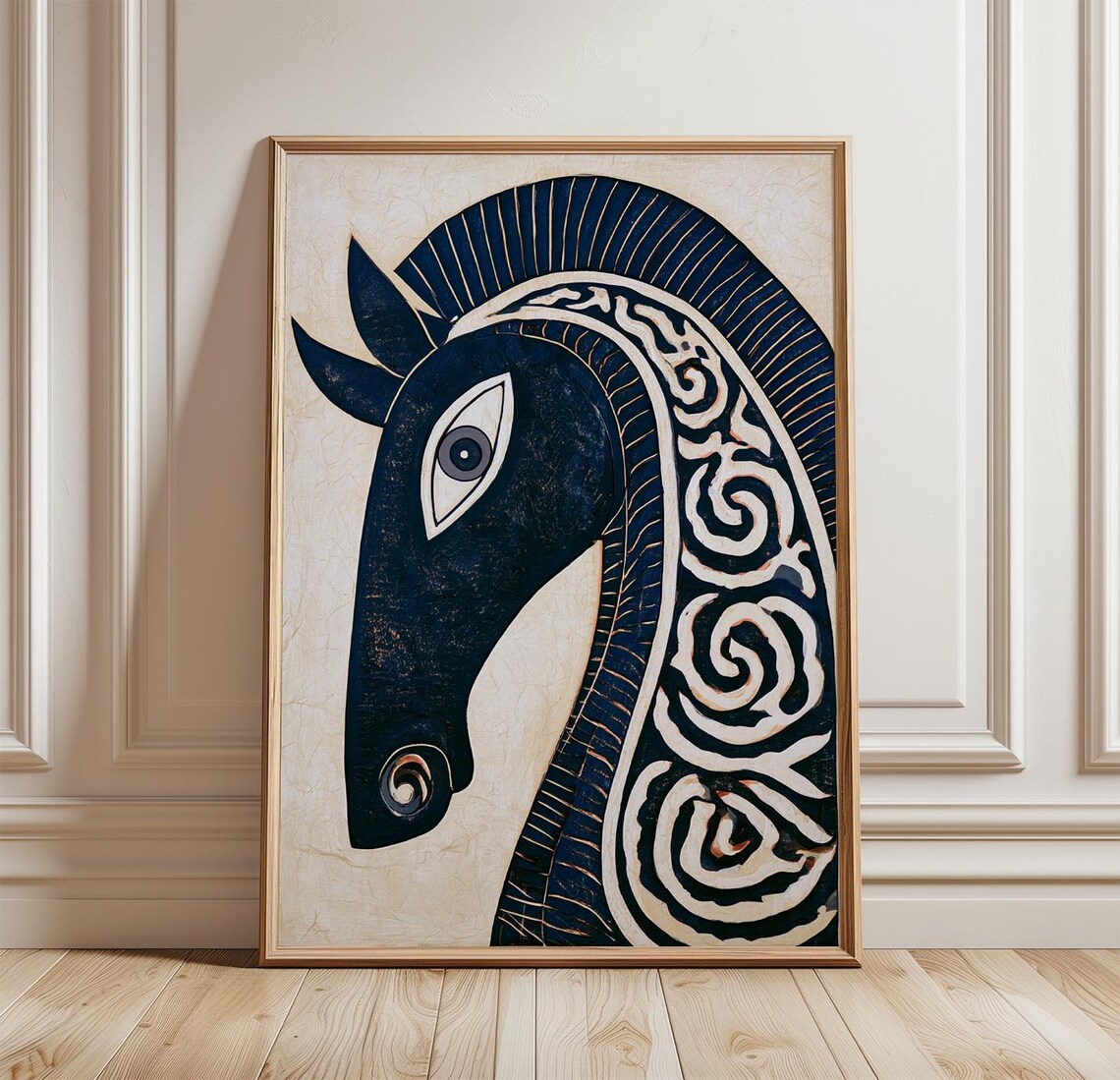 Horse Head Linocut, Folk Animal Art Print