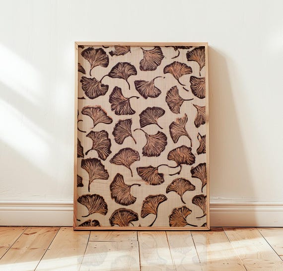 Ginkgo Leaf Block Print Poster Botanical Wall Art Neutral Decor