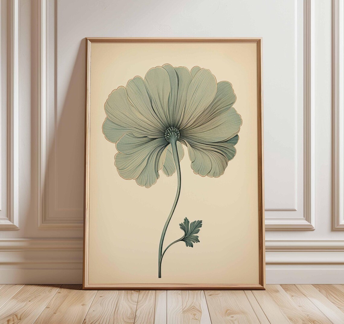 Vintage Sage Green Botanical Flower Illustration Nature Poster