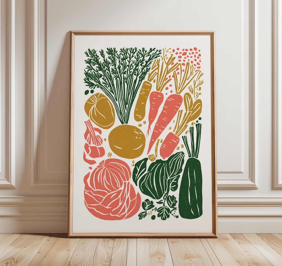 Vegetable Kitchen Art Print, Retro Farmers Market