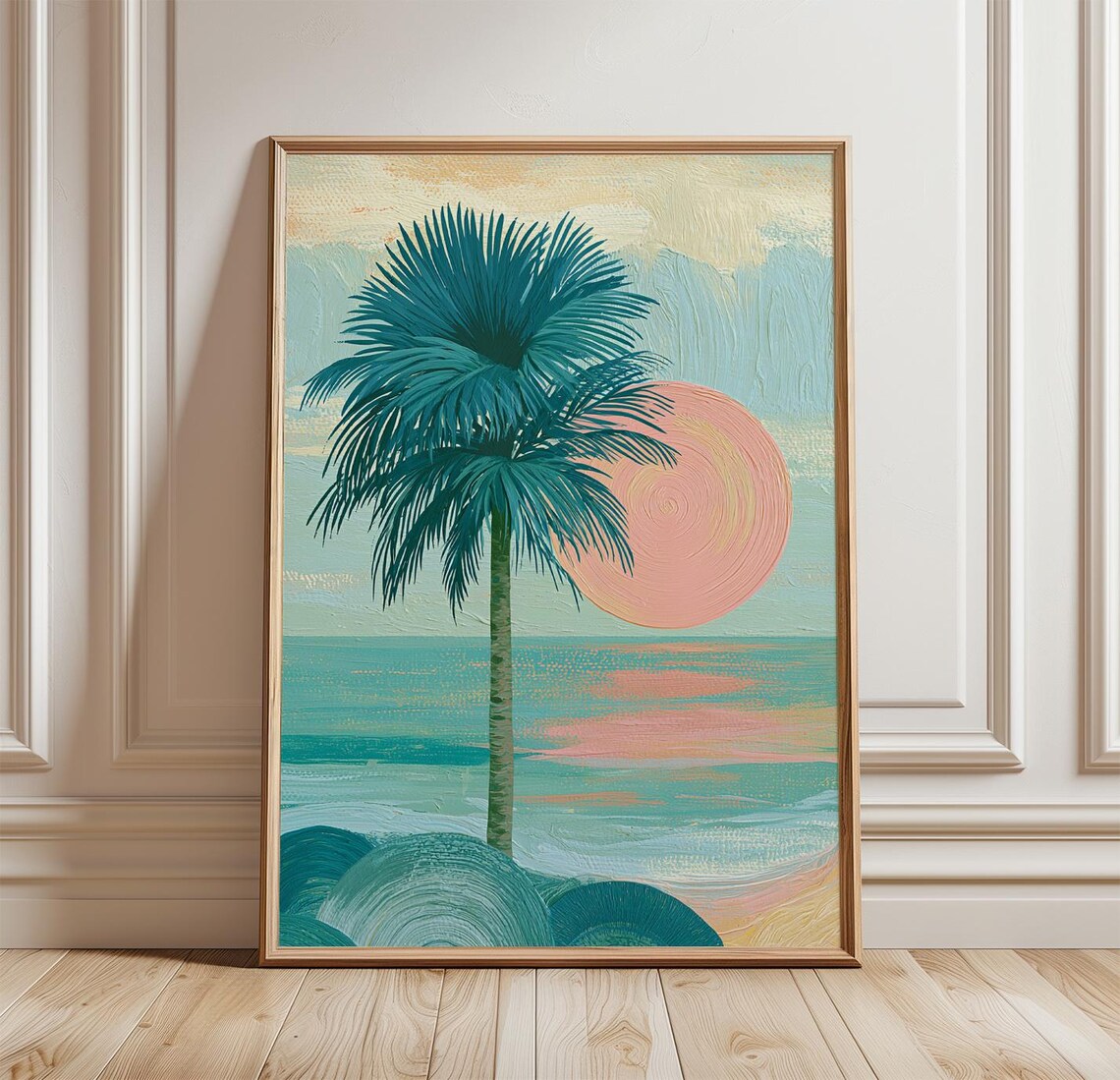 Palm Tree Sunset Poster, Coastal Tropical Scene