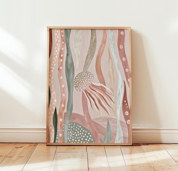 Pastel Jellyfish Blush Pink Coastal Abstract Ocean Art Poster