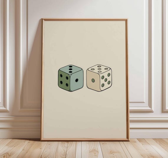 Dice Poster Retro Casino Wall Art Print Vintage Gambling Artwork Minimalist Game Room Decor Mid Century Modern Illustration