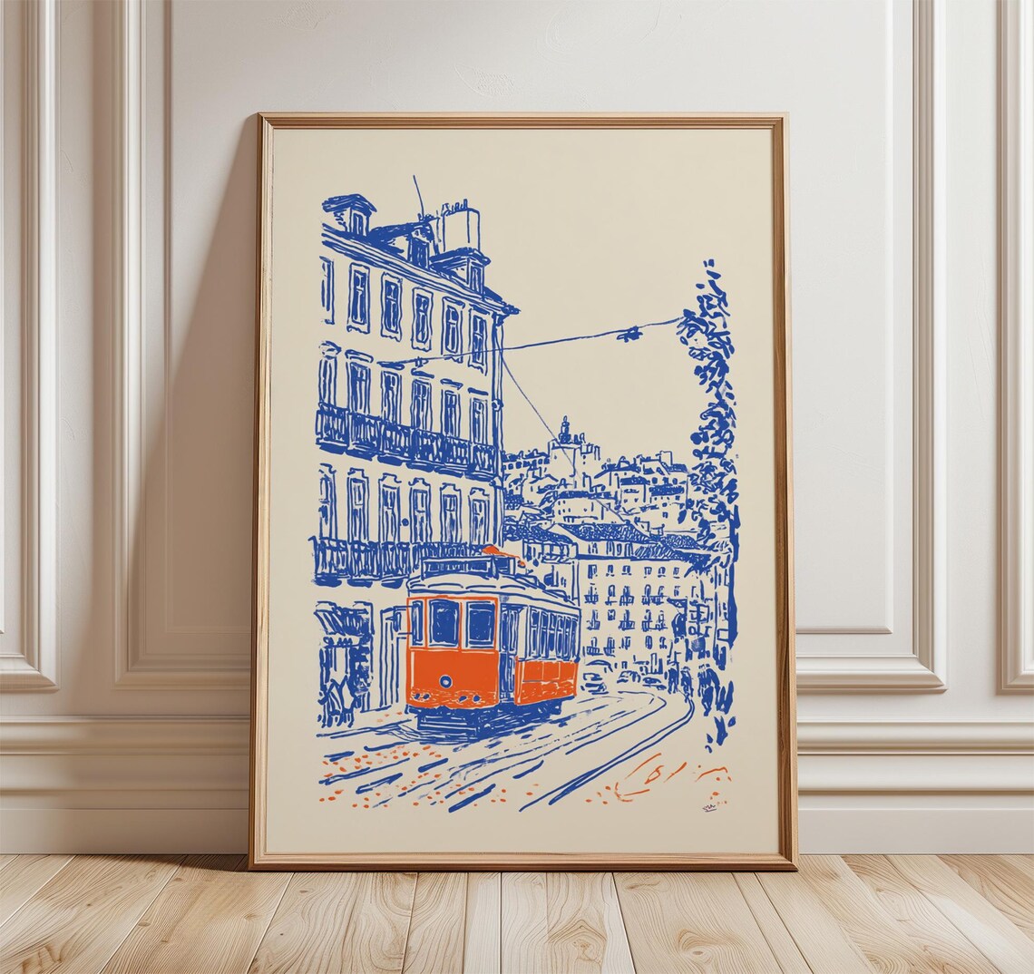 Lisbon Tram Travel Poster, City Illustration