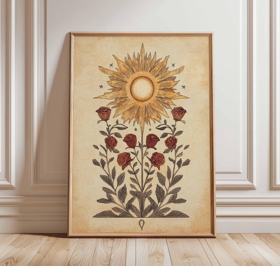 Sun And Roses Vintage Botanical Art Print