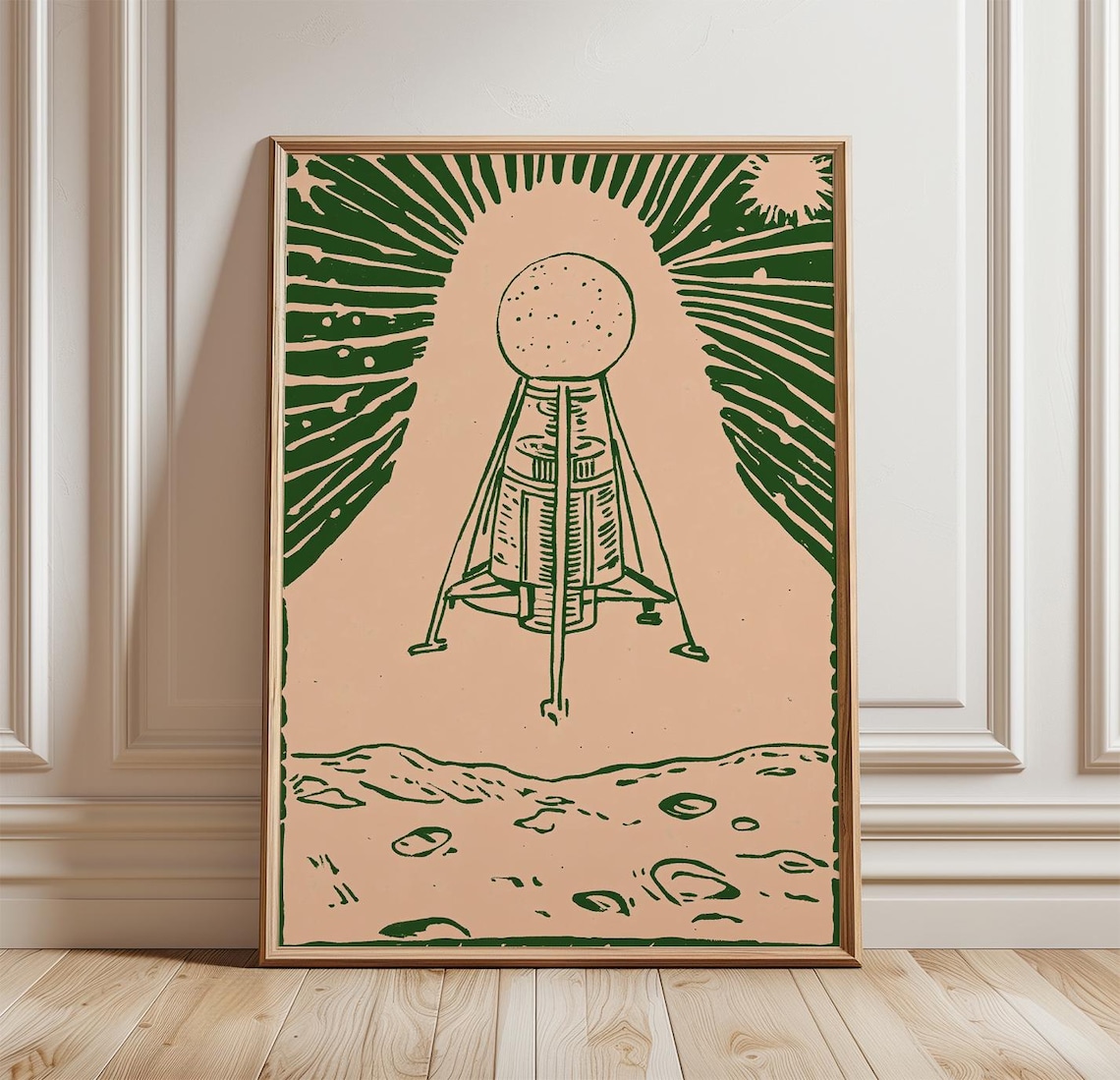 Vintage Rocket Poster, Retro Sci Fi Line Drawing