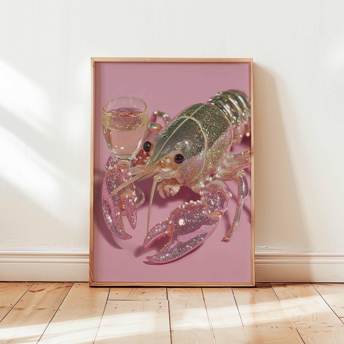 Glitter Lobster Poster, Quirky Pink Kitchen Decor