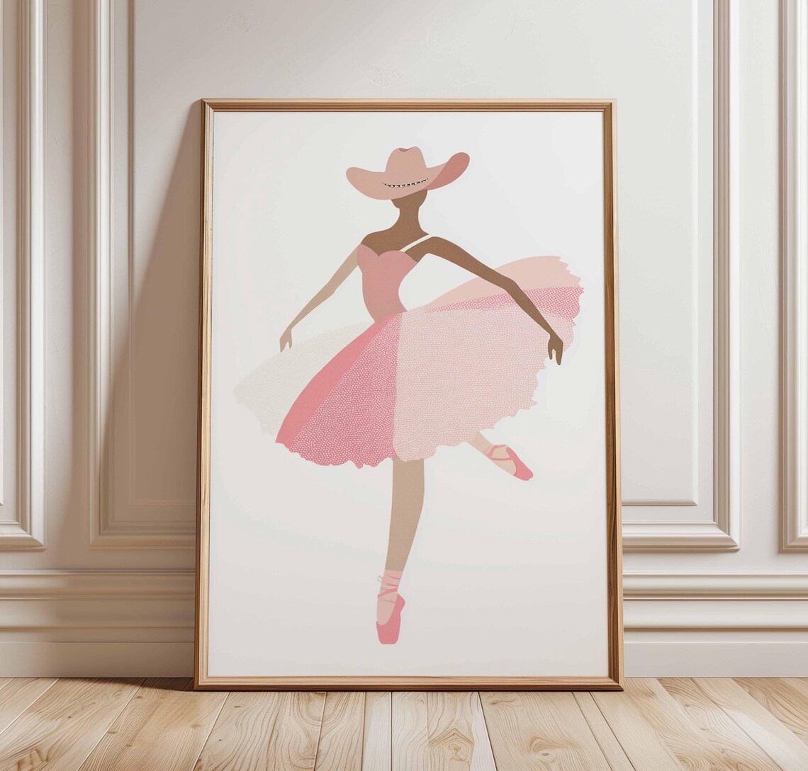Cowgirl Ballerina Wall Art Pink Western Ballet Poster Stylish Dance Print For Girls Room Or Modern Nursery Decor