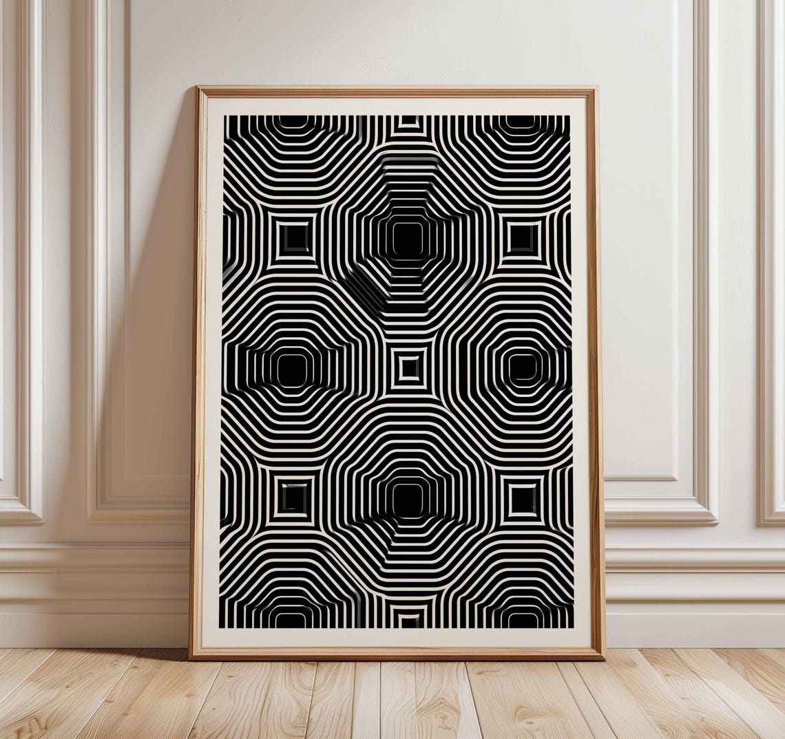 Bold Black and White Optical Illusion Line Pattern Modern Poster