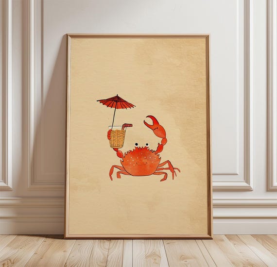 Cute Crab Funny Beach Wall Art Print