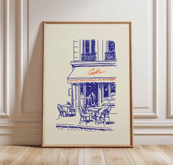 Paris Caf Line Art Poster Print French Bistro Wall Minimalist Sketch Decor European Coffee Shop Illustration
