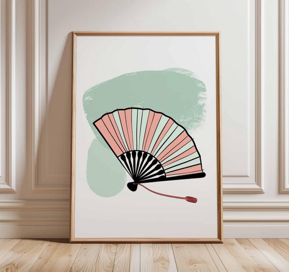 Japanese Fan Poster Minimalist Wall Art Print Modern Asian Decor Illustration Oriental Home Gift
