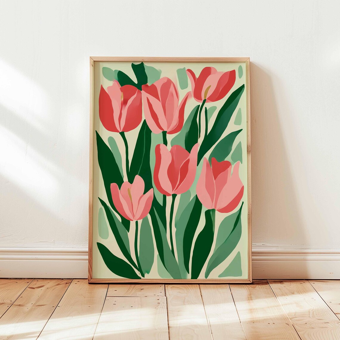 Pink Coral Tulips Modern Scandinavian Botanical Floral Wall Poster
