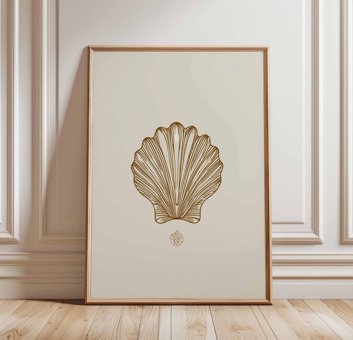 Minimalist Seashell Line Art on Neutral Ground Coastal Beach Poster