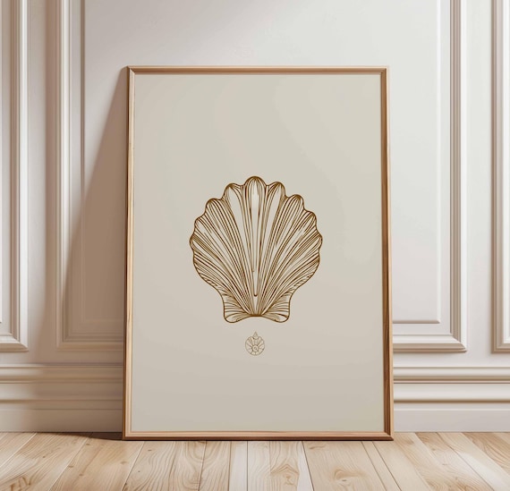 Minimalist Seashell Line Art on Neutral Ground Coastal Beach Poster