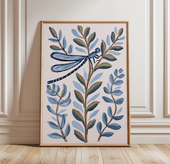 Damselfly Botanical Poster, Nature Art Print