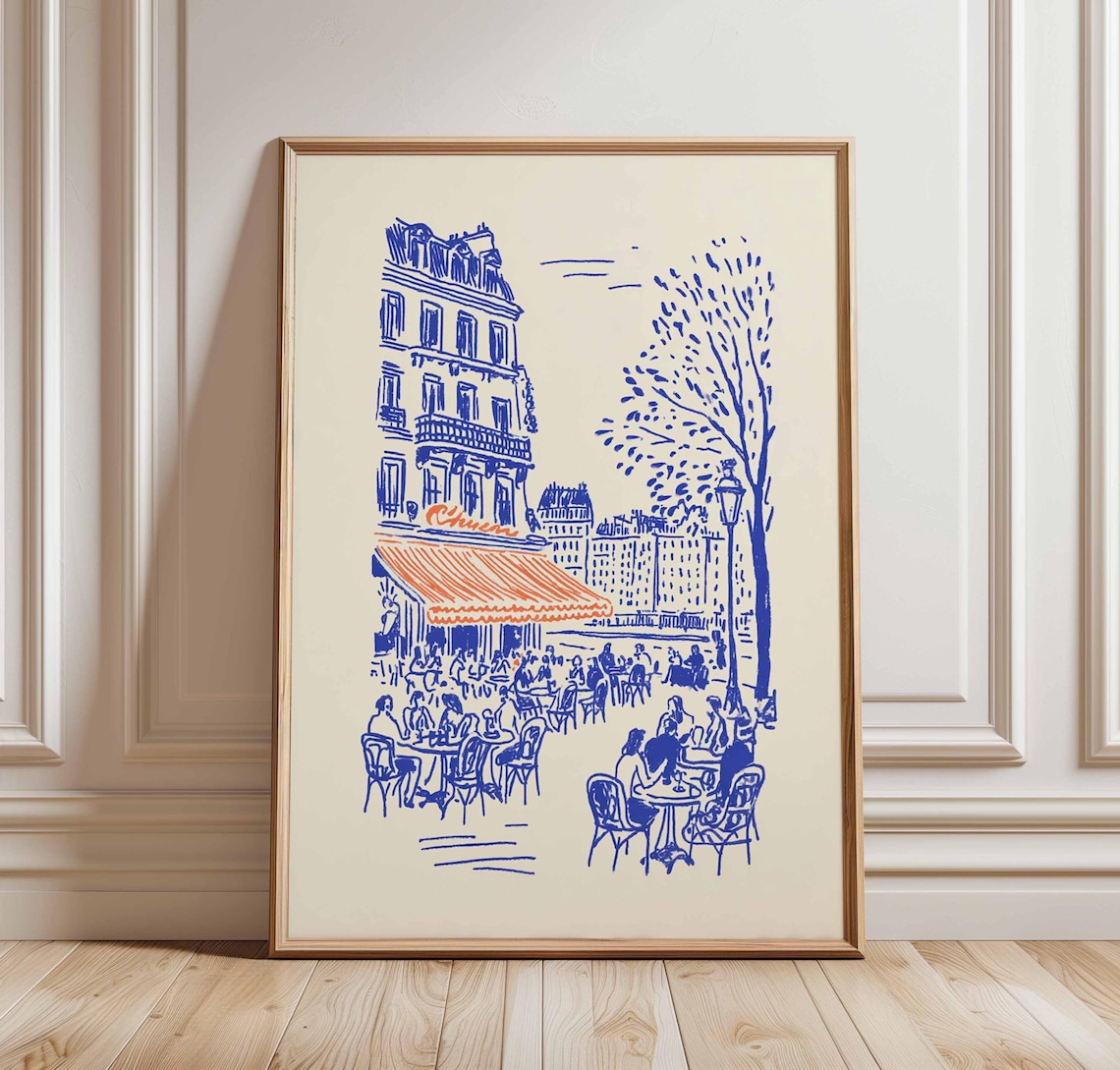 Paris Caf Line Art Poster Print, Minimalist Bistro